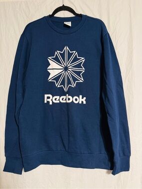 Reebok Classic Men’s Large Navy Blue Crewneck Sweatshirt Big Logo Pullover